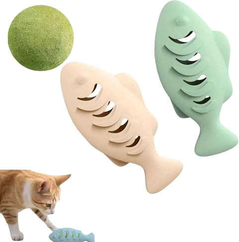Interactive Cat Toys 2 Pack - Silicone Treat Dispenser with Catnip Ball, Food Puzzle Chew Toys for Indoor Cats in Kuwait