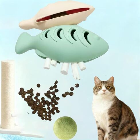 Interactive Cat Toys 2 Pack - Silicone Treat Dispenser with Catnip Ball, Food Puzzle Chew Toys for Indoor Cats in Kuwait