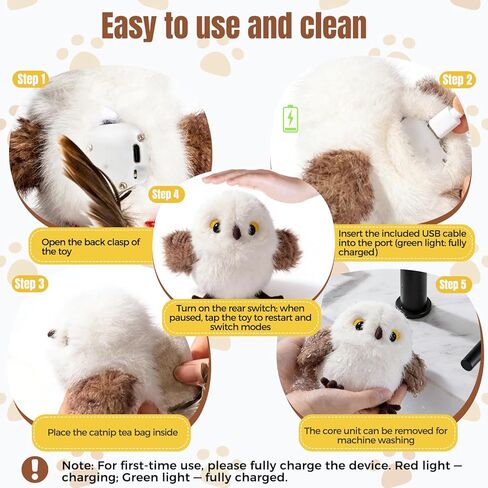 Cat Toys Flapping Bird Titmouse, Interactive Cat Kicker with 3 Modes, Touch Activated, Catnip Pouch, USB Rechargeable, Washable Plush Cover for Indoor Cats in Kuwait