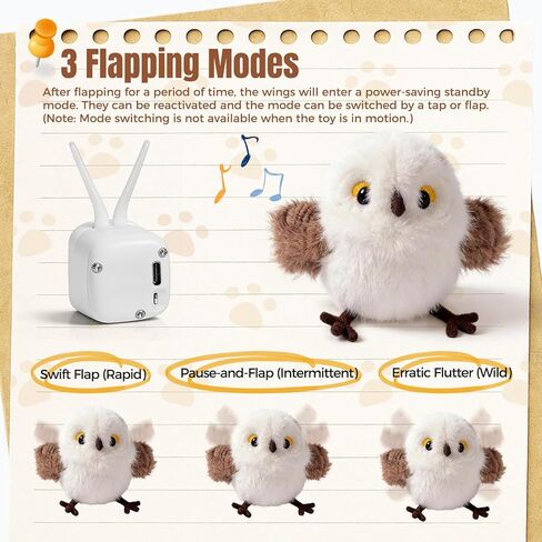 Cat Toys Flapping Bird Titmouse, Interactive Cat Kicker with 3 Modes, Touch Activated, Catnip Pouch, USB Rechargeable, Washable Plush Cover for Indoor Cats in Kuwait