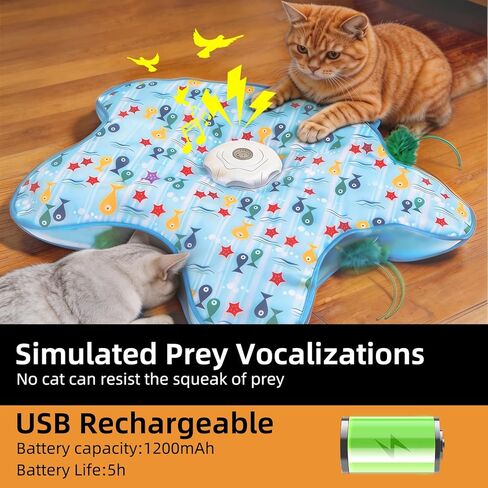 لعبة تفاعلية للقطط، سلسلة Peek-a-Boo - عصا ريش مخفية، لعبة صيد داخلية قابلة لإعادة الشحن، صوت طائر صارخ، وغطاء بنمط سمكة صغيرة in Kuwait