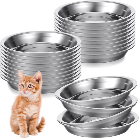 24 Pcs Stainless Steel Cat Bowls, Shallow Pet Food Dishes Metal Cat Feeding Plates Cat Food Bowls Replacement Relief Whisker Fatigue Food Water Bowl for Cat Kitten Puppy Dog(5.5 Inch Diameter) in Kuwait