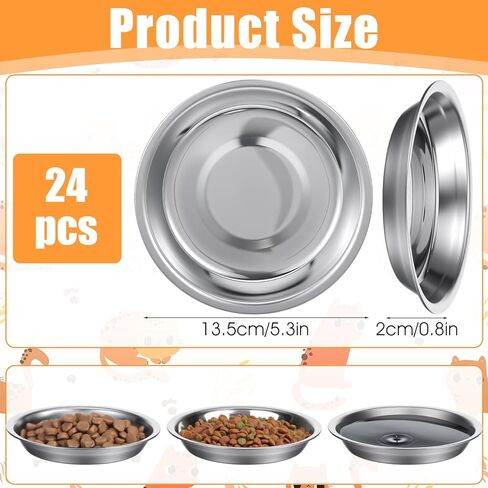 24 Pcs Stainless Steel Cat Bowls, Shallow Pet Food Dishes Metal Cat Feeding Plates Cat Food Bowls Replacement Relief Whisker Fatigue Food Water Bowl for Cat Kitten Puppy Dog(5.5 Inch Diameter) in Kuwait