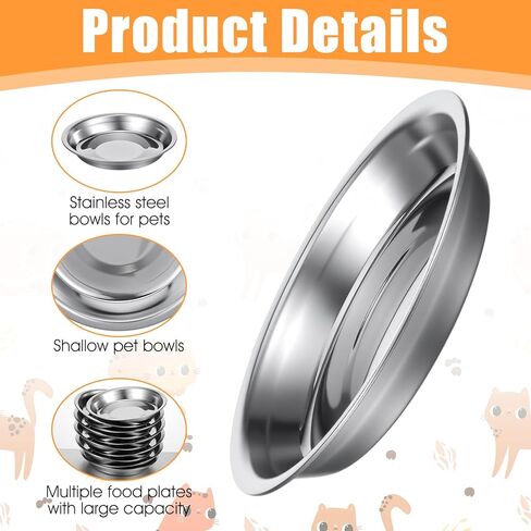 24 Pcs Stainless Steel Cat Bowls, Shallow Pet Food Dishes Metal Cat Feeding Plates Cat Food Bowls Replacement Relief Whisker Fatigue Food Water Bowl for Cat Kitten Puppy Dog(5.5 Inch Diameter) in Kuwait