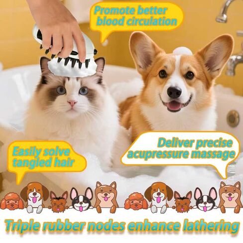 Dog Brush for Long Haired TPR Massage Soft Bristles & 3-Point Brush Head for Bathing Grooming De-Shedding & Detangling Shower Brush for Dogs and Cats in Kuwait