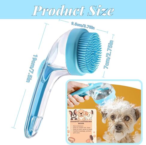 Dog Bath Brush, 2 in 1 Pet Grooming Bath Massage Brush with Soap and Shampoo Dispenser Soft Silicone Bristle Dog Scrubber for Long Short Haired Dogs Cats Shower-Blue in Kuwait