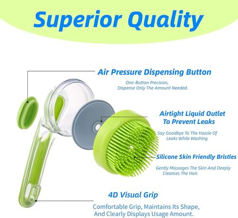 Dog Bath Brush, 2 in 1 Pet Grooming Bath Massage Brush with Soap and Shampoo Dispenser Soft Silicone Bristle Dog Scrubber for Long Short Haired Dogs Cats Shower-Blue in Kuwait