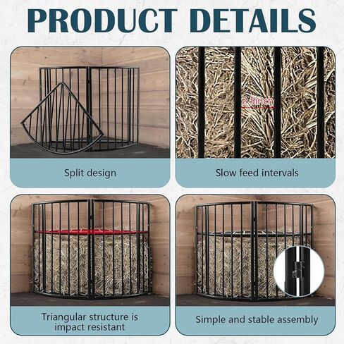 Floor Corner Hay Feeder for Horse, Large Hay Rack Feeder Blanket Holder, 2.5 Healthy Slow Eating Prevents Waste, Easy Assembly for Goats Sheep Indoor Outdoor(Corner with Lid) in Saudi Arabia
