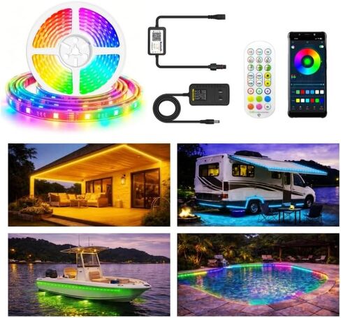 12V RGB+IC Dream Color Chasing Aquarium LED Strip Lights, 10.5FT APP & Remote Control IP68 Fully Waterproof Fish Tank Led Strip Light for RV, Marine, Deck Patio, Pool, Pond, Balcony in Kuwait