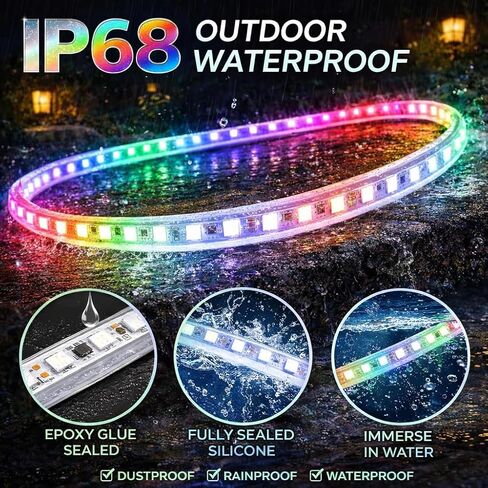 12V RGB + IC Dream Color Chasing Aquarium LED Strip Lights، 10.5FT APP وجهاز التحكم عن بعد IP68 مقاوم للماء بالكامل لخزان الأسماك LED قطاع الضوء لRV، البحرية، فناء سطح السفينة، حمام السباحة، البركة، الشرفة in Kuwait