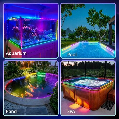 12V RGB + IC Dream Color Chasing Aquarium LED Strip Lights، 10.5FT APP وجهاز التحكم عن بعد IP68 مقاوم للماء بالكامل لخزان الأسماك LED قطاع الضوء لRV، البحرية، فناء سطح السفينة، حمام السباحة، البركة، الشرفة in Kuwait