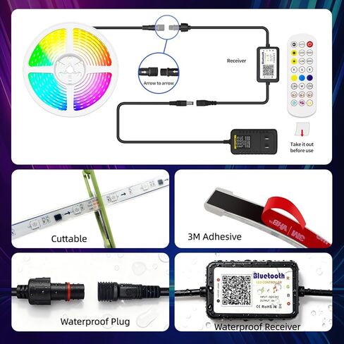 12V RGB + IC Dream Color Chasing Aquarium LED Strip Lights، 10.5FT APP وجهاز التحكم عن بعد IP68 مقاوم للماء بالكامل لخزان الأسماك LED قطاع الضوء لRV، البحرية، فناء سطح السفينة، حمام السباحة، البركة، الشرفة in Kuwait