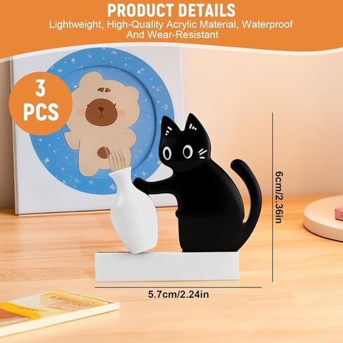 3Pcs Cat Whisker Holder, Cat Whisker Keepsake Magnet, Acrylic Pet Memorial Decor, Refrigerator Ornament, Cute Desk Wall Decor, Cat Fur Holder (Black) in Kuwait