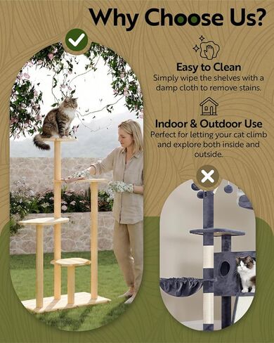 60" Tall Outdoor Cat Tree, Cat Tower Weatherproof for Patio,Garden,Balcony, Durable 4-Tier Natural Wood w/Scratching Posts for Multiple Cats,Outside&Indoor Adult Cats and Kittens Play, Climbing in Kuwait