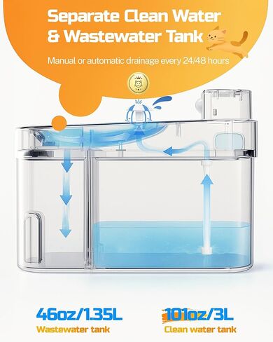 ODSD Cat Water Fountain, App Monitoring Wastewater Separation & No Filter Cotton, Pet Water Fountain with 101oz/3L Large Capacity Tank, Wireless Automatic Water Dispenser for Cats Indoor, 2.4G Wi-Fi in Saudi Arabia