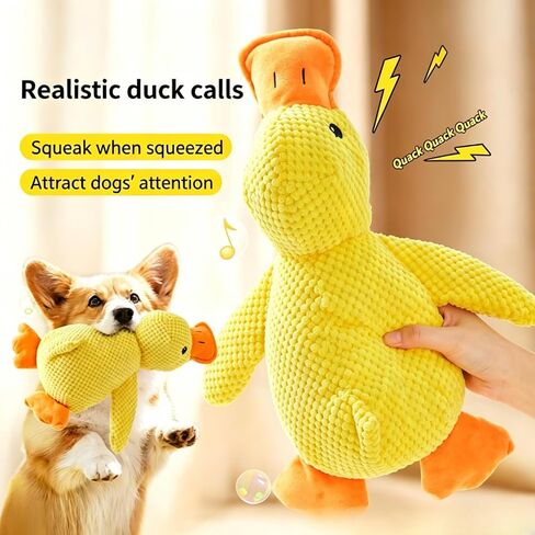 Calming Duck Toy for Dog, 2026 New Yellow Duck Dog Toy, Quacking Sound for Dog Teeth, Soft Stuffed Plush Mellow Calming Duck Pillow for Puppy Keep Busy, Indestructible for Medium Small Dog, Yellow, S in Kuwait