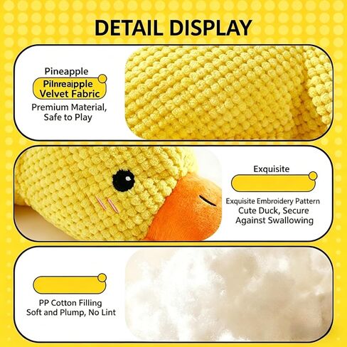 Calming Duck Toy for Dog, 2026 New Yellow Duck Dog Toy, Quacking Sound for Dog Teeth, Soft Stuffed Plush Mellow Calming Duck Pillow for Puppy Keep Busy, Indestructible for Medium Small Dog, Yellow, S in Kuwait