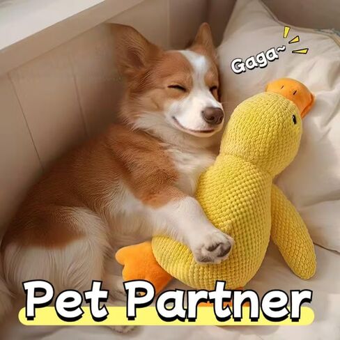 Calming Duck Toy for Dog, 2026 New Yellow Duck Dog Toy, Quacking Sound for Dog Teeth, Soft Stuffed Plush Mellow Calming Duck Pillow for Puppy Keep Busy, Indestructible for Medium Small Dog, Yellow, S in Kuwait