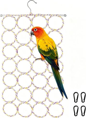 1 Pack Small Pet Rope Toys,Bird Rope Perch Climbing Net Ladder Hanging Hammock for Parrot (Parakeet/Cockatiel/Cockatoo/Macaw/Conure), Rat, Hamster, Mouse, Ferret (1Pcs) in Kuwait