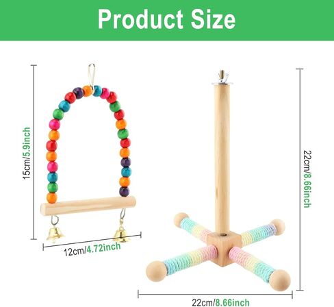 Hanging Bird Perch Toy, Parrot Interactive Rotating Perch, 360°Silent Free-Spin, Wooden Bird Cage Accessories for Standing, Climbing and Perching in Kuwait