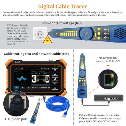 جهاز اختبار الدوائر التلفزيونية المغلقة Rsrteng، IPC-1910C Plus مع تتبع الكابل 8 ميجابكسل AHD CVI TVI CVBS IP اختبار الكاميرا 8K HD شاشة عرض فيديو 4 بوصة IPS شاشة تعمل باللمس IPC Tester دعم POE PTZ RS485 استبدال 1800ADH in Saudi Arabia