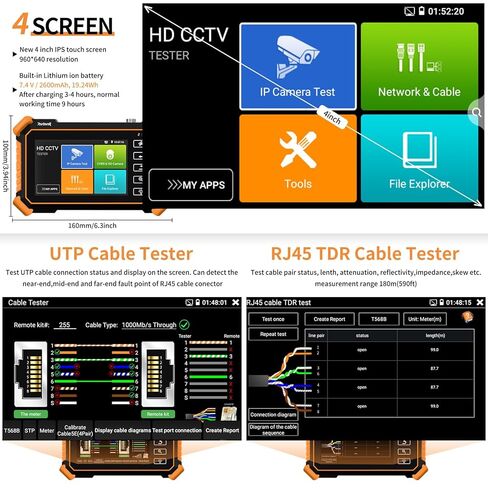 جهاز اختبار الدوائر التلفزيونية المغلقة Rsrteng، IPC-1910C Plus مع تتبع الكابل 8 ميجابكسل AHD CVI TVI CVBS IP اختبار الكاميرا 8K HD شاشة عرض فيديو 4 بوصة IPS شاشة تعمل باللمس IPC Tester دعم POE PTZ RS485 استبدال 1800ADH in Saudi Arabia