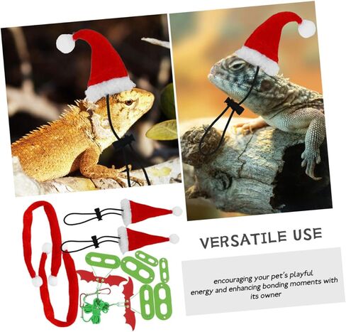COHEALI Adjustable Lizard Leash Harness Set for Bearded Dragon and Gecko with Christmas Hat Scarf, Reptile Traction Rope for Outdoor Walking and Festive Pet Accessories in Kuwait