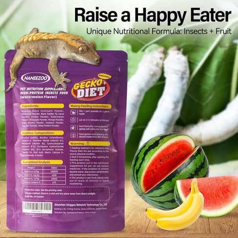 NANEEZOO طعام أبو بريص مع خليط الفاكهة البطيخ، 3 أونصة نظام غذائي أبو بريص كامل للزواحف، أبو بريص المتوج - نسبة عالية من البروتين، تغذية مرطبة in Kuwait