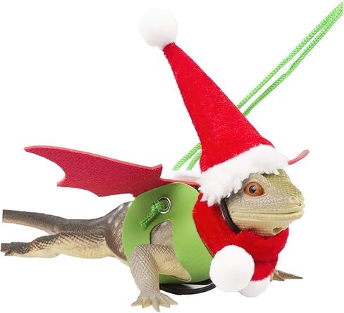 Abaodam 2 Sets Bearded Dragon Lizard Harness Leash Adjustable Traction Rope with Christmas Hat and Scarf Holiday Costume for Small Reptile Pets Outdoor Walking in Kuwait