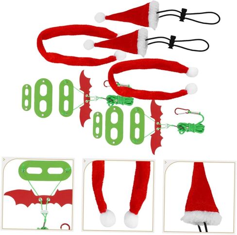 Abaodam 2 Sets Bearded Dragon Lizard Harness Leash Adjustable Traction Rope with Christmas Hat and Scarf Holiday Costume for Small Reptile Pets Outdoor Walking in Kuwait