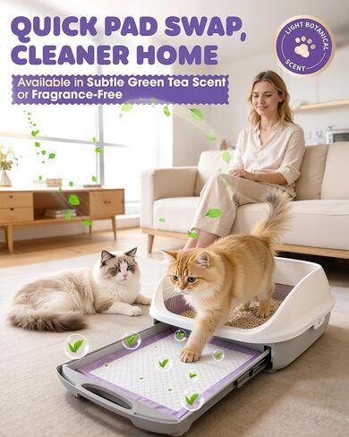 Powools Cat Pee Pads, Fits Breeze Litter Box System, Leak-Resistant Disposable Pee Pad for Cats, 12 x 17.5" Cat Litter Pads, 900g Absorbency, for Litter Box Drawers, 40 Count, Fresh Scent in Kuwait