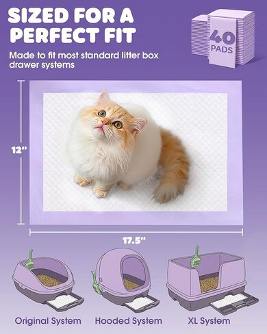 Powools Cat Pee Pads, Fits Breeze Litter Box System, Leak-Resistant Disposable Pee Pad for Cats, 12 x 17.5" Cat Litter Pads, 900g Absorbency, for Litter Box Drawers, 40 Count, Fresh Scent in Kuwait