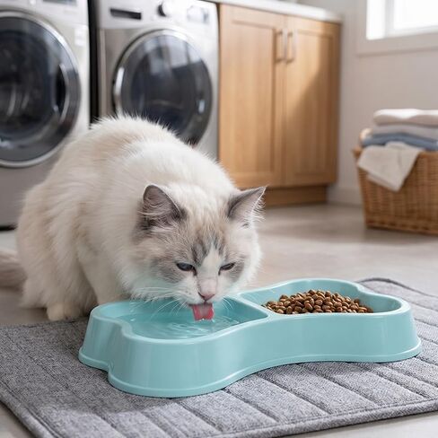 Lightweight Dog Bowls, Plastic Double Dishes, 2 in 1 Bone Shaped Pet Feeder for Cat Puppy, 9.4"×4.9"×1.4", Blue in Kuwait