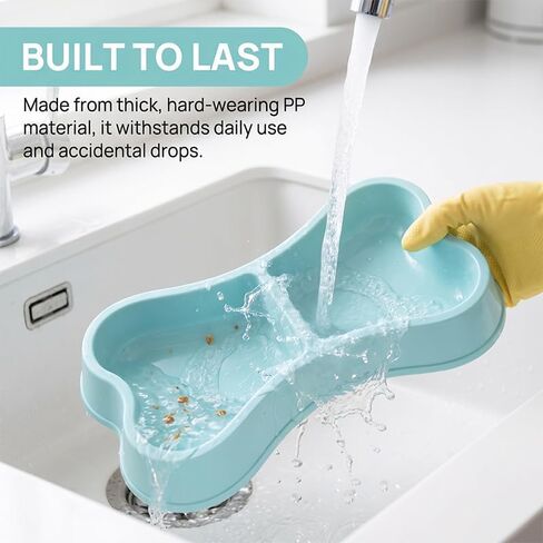 Lightweight Dog Bowls, Plastic Double Dishes, 2 in 1 Bone Shaped Pet Feeder for Cat Puppy, 9.4"×4.9"×1.4", Blue in Kuwait