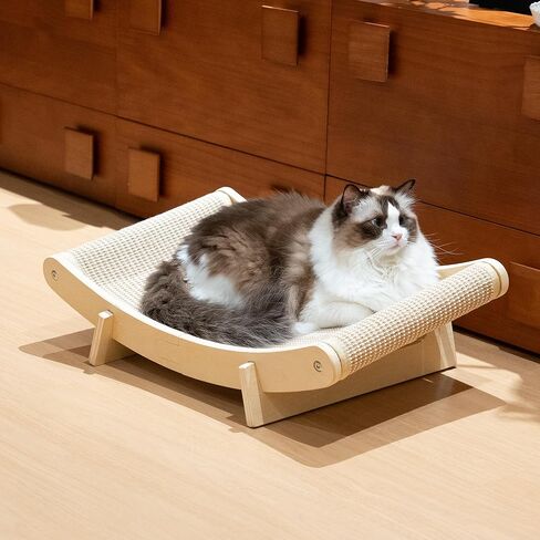 سرير خدش للقطط من السيزال المائل من بيتكاراي، كرسي أرجوحة خشبي منحني للقطط، وسادة خدش كبيرة للقطط الداخلية، صالة أثاث مريحة للقطط، 24 × 14.5 × 8 بوصة in Kuwait
