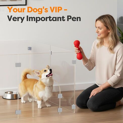 Clear Acrylic Pet Playpen with Door, 8 Panels 23.6 Inches High, Indoor Pet Fence & Crate for Puppies Small Dogs and Cats, with Metal Connectors, Easy to Assemble, Free Combination of Multiple Styles in Kuwait