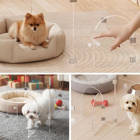 Clear Acrylic Pet Playpen with Door, 8 Panels 23.6 Inches High, Indoor Pet Fence & Crate for Puppies Small Dogs and Cats, with Metal Connectors, Easy to Assemble, Free Combination of Multiple Styles in Kuwait
