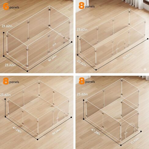 Clear Acrylic Pet Playpen with Door, 8 Panels 23.6 Inches High, Indoor Pet Fence & Crate for Puppies Small Dogs and Cats, with Metal Connectors, Easy to Assemble, Free Combination of Multiple Styles in Kuwait