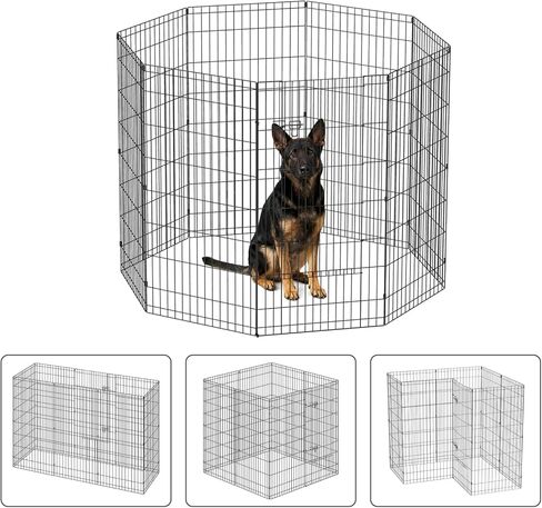 NChanmar Pet Dog Palypen قابل للطي، سياج معدني محمول للكلاب، قلم تمرين للحيوانات الأليفة للأماكن الخارجية والداخلية، ارتفاع 24 بوصة، 8 ألواح جرو Palypen Kenne مع باب للكلاب الصغيرة السلالات الصغيرة، أسود in Kuwait