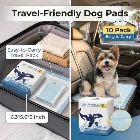 MoMoCo Whale Pads Puppy Pads 10 Pack, Portable Travel Dog Pee Pads, Ultra Absorbent & Leak-Proof, Ideal for Trips, Car, Hotel & Emergency Use in Kuwait