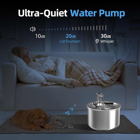 Homtyler Cat Water Fountain, Stainless Steel Inside Ultra-Quiet Pump, 2L/67oz Automatic Dog Dispenser Water Bowl, Multiple Pets Water Fountain in Kuwait