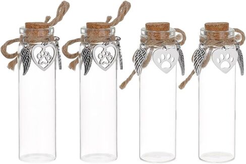 4pcs Pet Hair Keepsake Bottle Dog Cat Clear Hair Memorial Mini Glass Vial with Angel Wings Pet Fur Locket Bottle with Heart Paw Ornaments for Pet Loss Sympathy Gift Pet Ashes Hair Storage in Kuwait