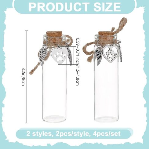4pcs Pet Hair Keepsake Bottle Dog Cat Clear Hair Memorial Mini Glass Vial with Angel Wings Pet Fur Locket Bottle with Heart Paw Ornaments for Pet Loss Sympathy Gift Pet Ashes Hair Storage in Kuwait