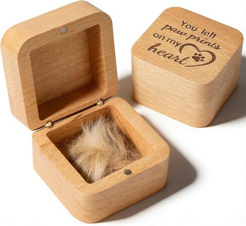 Pet Fur Keepsake Box, Wooden Memorial Box for Dog & Cat Hair, Whiskers, Teeth & Tags, Sympathy Gift for Pet Loss in Saudi Arabia