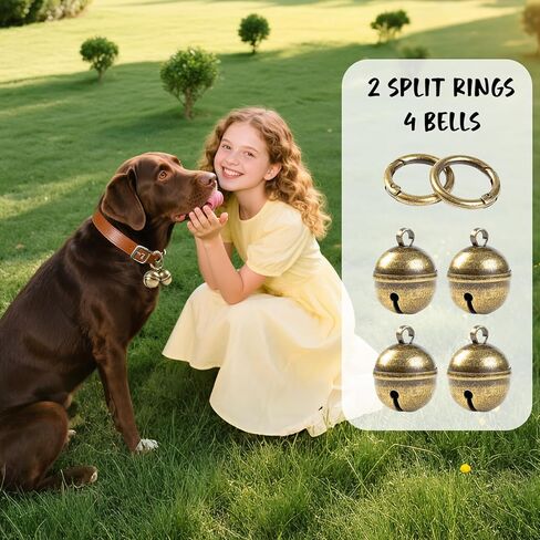Loud Dog Collar Bells, 4 Copper Bells for Large Dogs, Durable Pet Bells Tracker for Outdoor Safety, Pet Tracking, Hiking, Walking (4 Collar Bells) in Kuwait