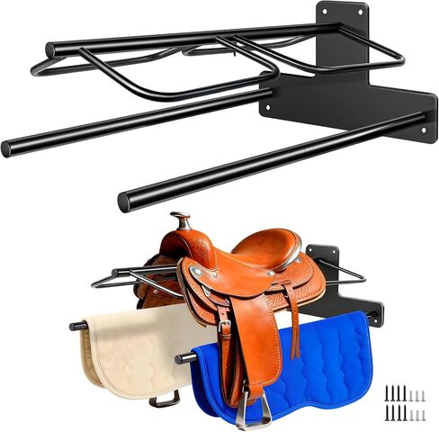 2Pcs Saddle Rack with Double Pad Bar, Heavy Duty Wall Mounted Saddle Stand for Western & English Saddles, Saddle Pad Rack for Horses Blanket, Tack Storage in Kuwait