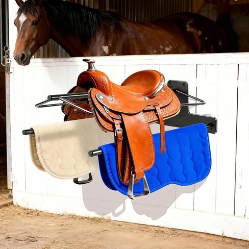 2Pcs Saddle Rack with Double Pad Bar, Heavy Duty Wall Mounted Saddle Stand for Western & English Saddles, Saddle Pad Rack for Horses Blanket, Tack Storage in Kuwait