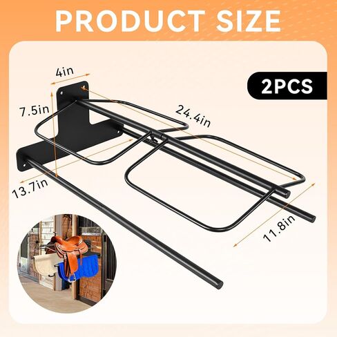 2Pcs Saddle Rack with Double Pad Bar, Heavy Duty Wall Mounted Saddle Stand for Western & English Saddles, Saddle Pad Rack for Horses Blanket, Tack Storage in Kuwait
