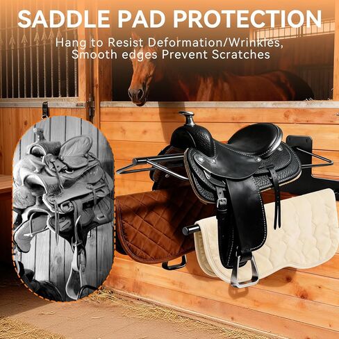 2Pcs Saddle Rack with Double Pad Bar, Heavy Duty Wall Mounted Saddle Stand for Western & English Saddles, Saddle Pad Rack for Horses Blanket, Tack Storage in Kuwait