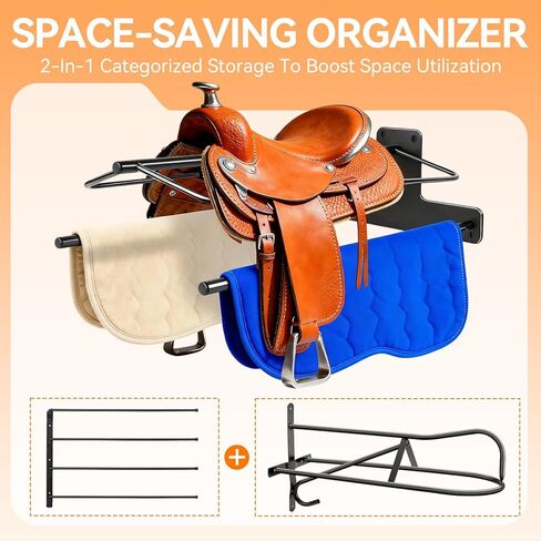 2Pcs Saddle Rack with Double Pad Bar, Heavy Duty Wall Mounted Saddle Stand for Western & English Saddles, Saddle Pad Rack for Horses Blanket, Tack Storage in Kuwait
